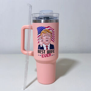 Best Wife Ever 40 oz Insulated Tumbler Handle + Straw Pink Novelty Gift